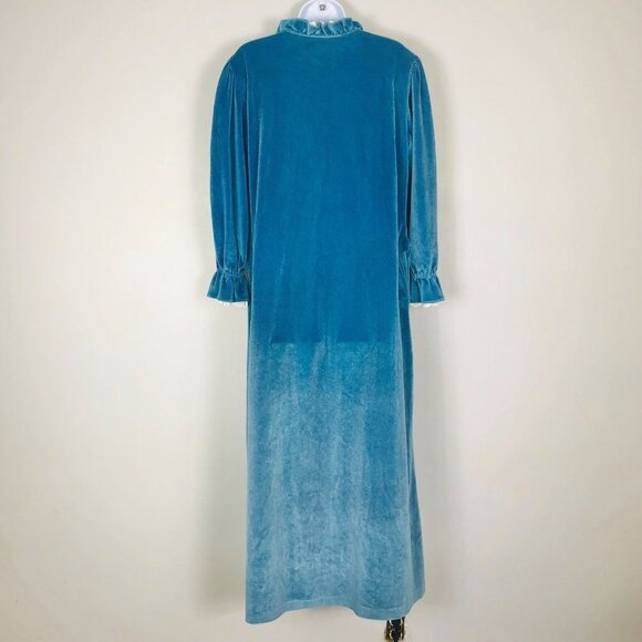 Vintage JC Penny Womens M Robe Teal Blue Velour Zip Up Housecoat Pockets - Picture 5 of 8